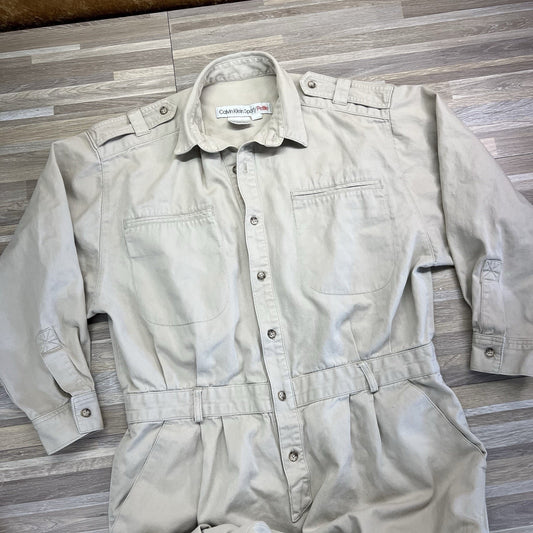 VTG Calvin Klein Sport Women's M Petite Jumpsuit Beige Cotton - 2S582