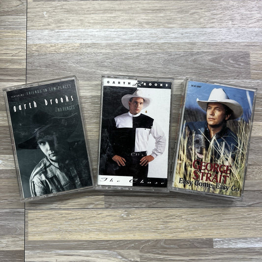 Lot of 3 Garth Brooks George Straight Cassette Tapes The Chase No Fences - JL412
