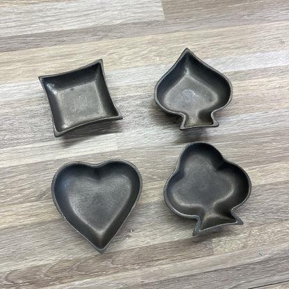 VTG Etain Pur Pewter Cards Suits Mini Ash Trays Hearts Clubs Diamond Spade 6N682