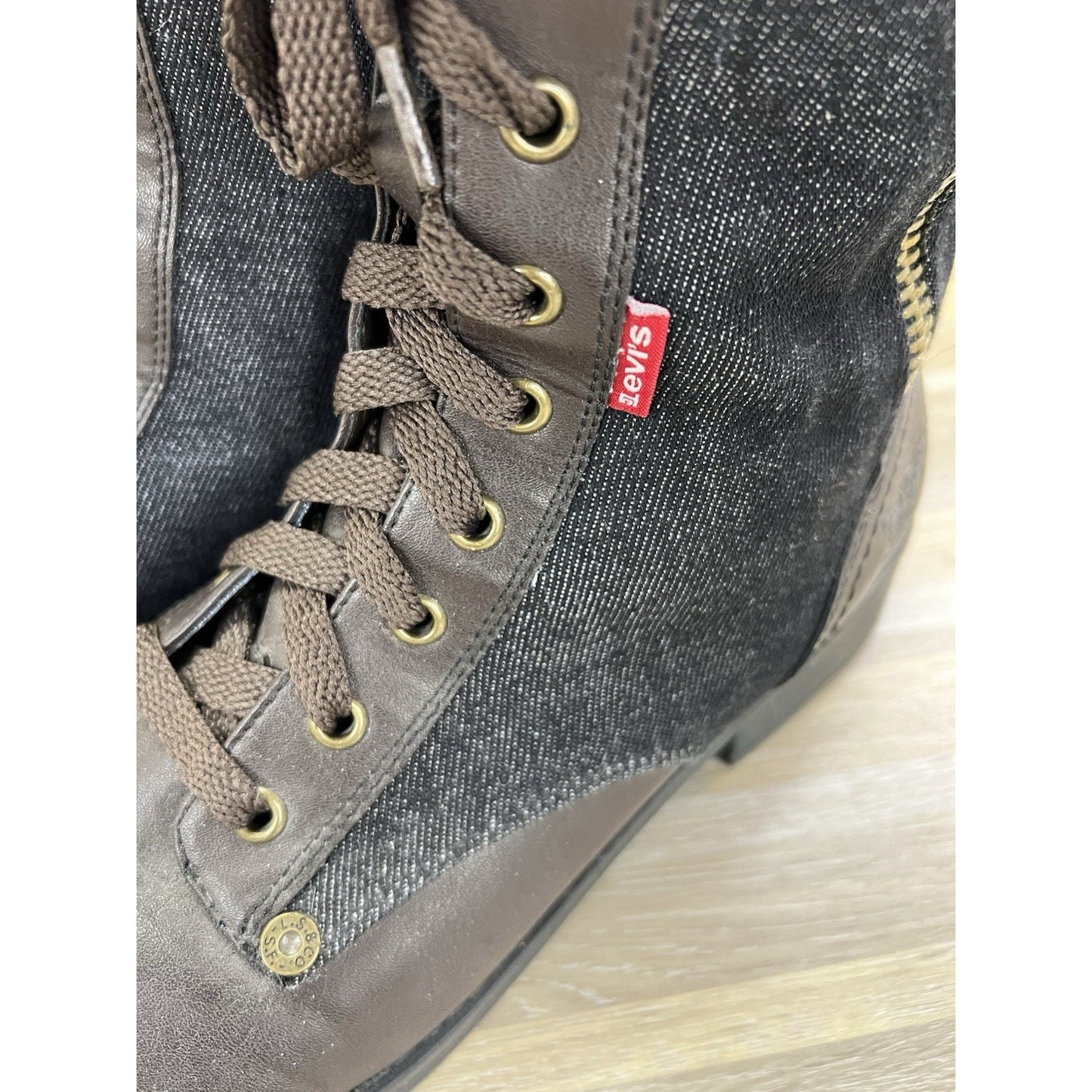 Levi's Boots Women Size 11 Denim Combat Style Lace Up Side Zip Shoe - 20D693