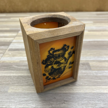 VTG 70s Koala Bear Candle Holder Wood Glass Three Bears Dallas Texas - 2S613