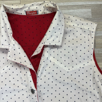Vintage Wrangler Women’s Reversible Vest Red White Stars Fourth July Sz M - M197