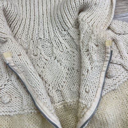 VTG Handmade Zip Up Sweater Women's Large Collar Size S/M Creamy Yellow - 1O648