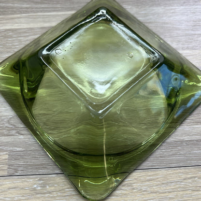 2 Vintage Ashtrays Glass Emerald Green 4 1/2” Square Anchor Hocking - JL407