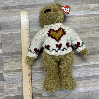 Vintage 1993 TY Bear W/Sweater Attic Treasures Collection Heartley Plush - M223