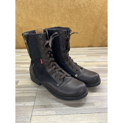 Levi's Boots Women Size 11 Denim Combat Style Lace Up Side Zip Shoe - 20D693