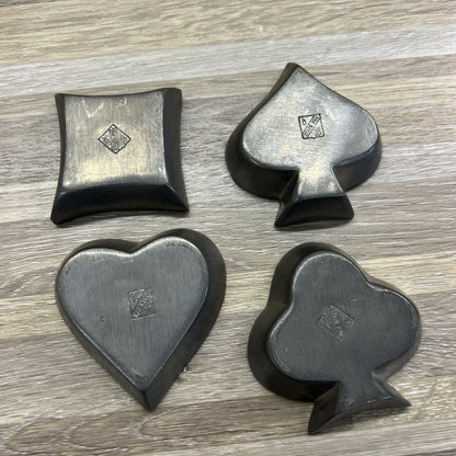 VTG Etain Pur Pewter Cards Suits Mini Ash Trays Hearts Clubs Diamond Spade 6N682