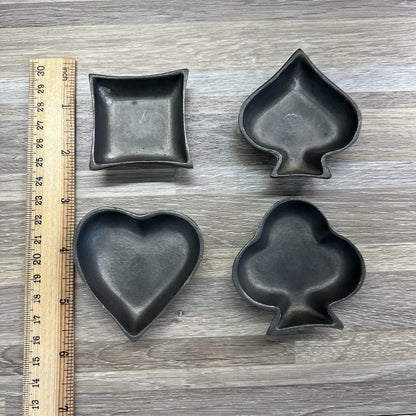 VTG Etain Pur Pewter Cards Suits Mini Ash Trays Hearts Clubs Diamond Spade 6N682