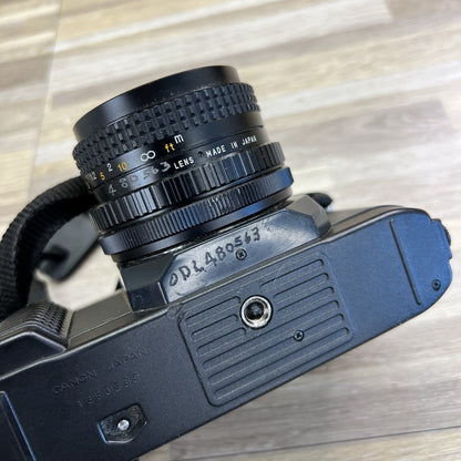 VTG Canon T50 SLR Film Camera 28mm Lens Manual Focus - JL457