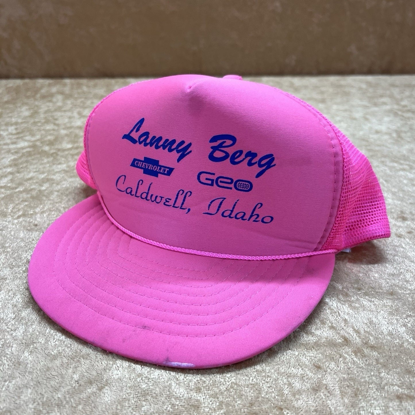 Vintage Trucker Hat Hot Pink Chevrolet Lanny Berg Car Dealership Hat Chevy