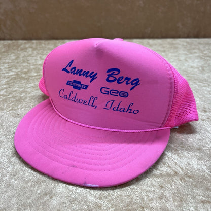 Vintage Trucker Hat Hot Pink Chevrolet Lanny Berg Car Dealership Hat Chevy