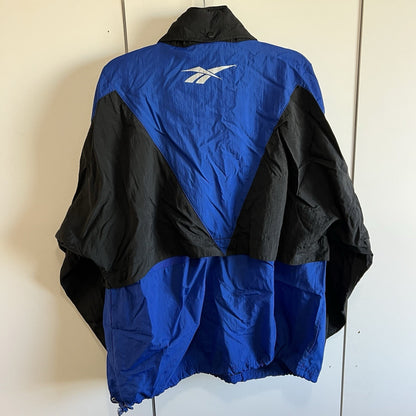 VTG Reebok Men's 90s Windbreaker Jacket Size XL Tuck Away Hood Black Blue -2N666