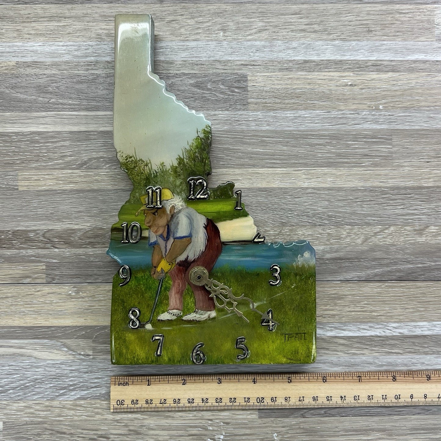 VTG Idaho Golf Clock Handmade In USA Quartz Wall Clock 10” Untested - 2O651