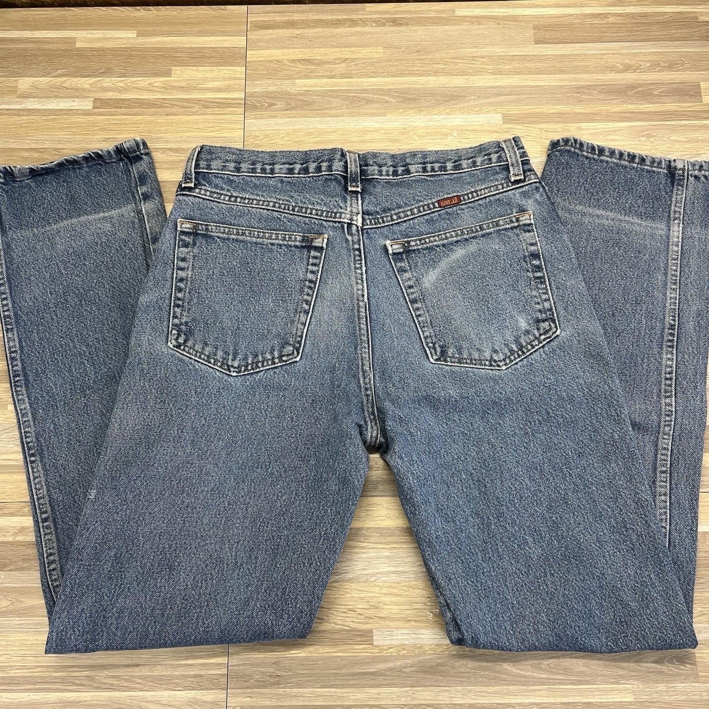 VTG Rustler Denim Blue Jeans 32X33 Workwear Naturally Distressed Cowboy - N683