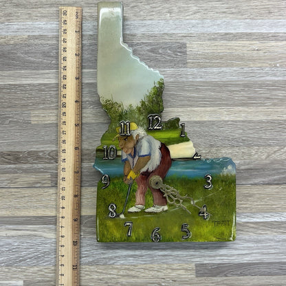 VTG Idaho Golf Clock Handmade In USA Quartz Wall Clock 10” Untested - 2O651