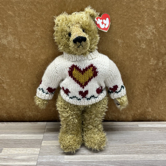 Vintage 1993 TY Bear W/Sweater Attic Treasures Collection Heartley Plush - M223