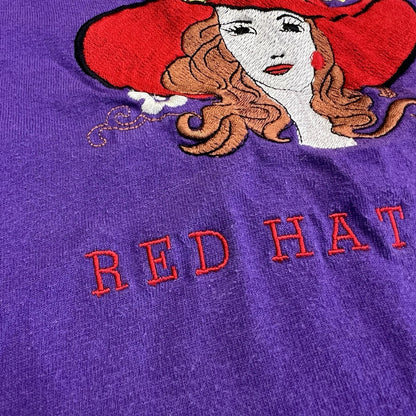 VTG Red Hat Society Women’s T Shirt Purple Size XL Embroidered - JL485