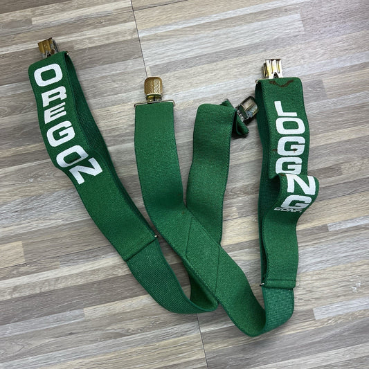 VTG Oregon Logging Suspenders Green Elastic Adjustable ROUGH Condition - JL394