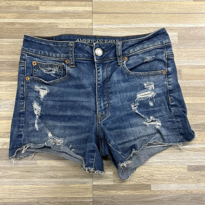 American Eagle Hi-Rise Shortie Denim Shorts Destroyed Size 6 28- JN278