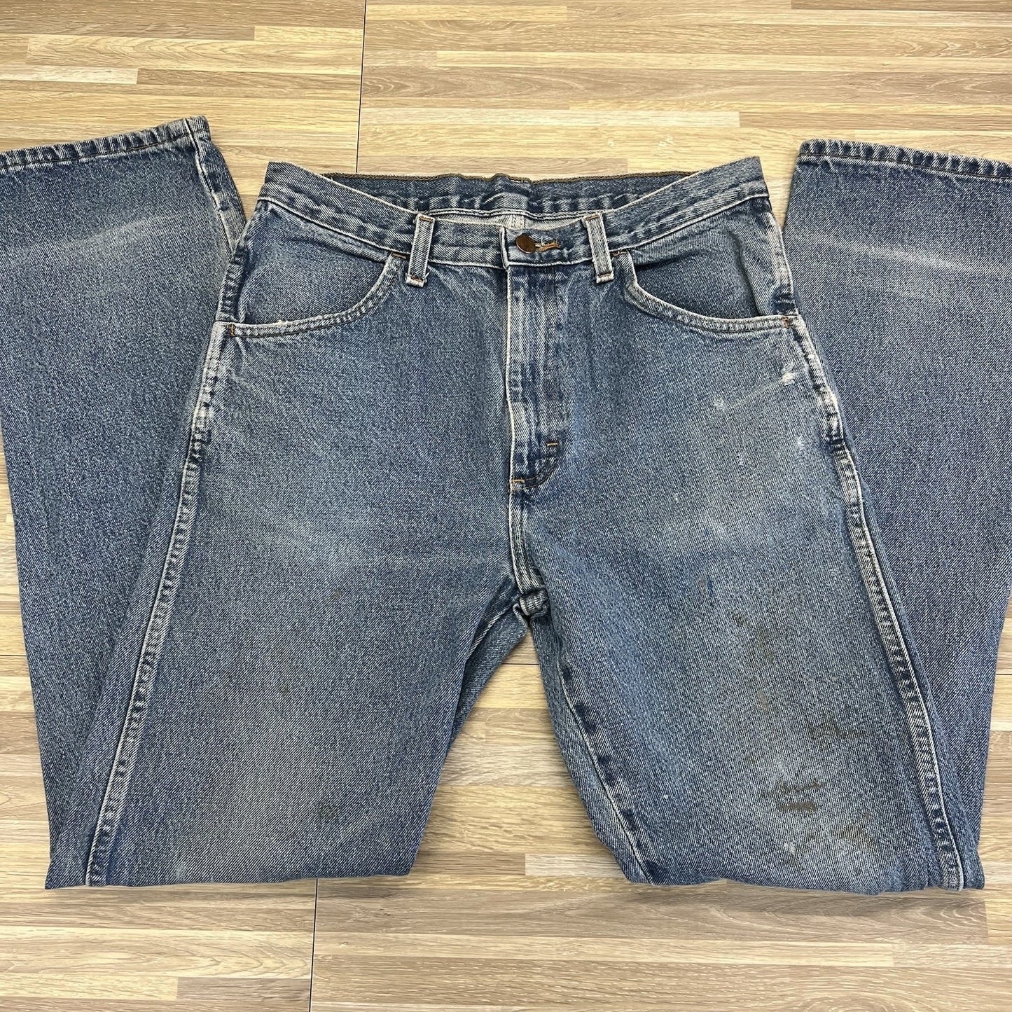 VTG Rustler Denim Blue Jeans 32X33 Workwear Naturally Distressed Cowboy - N683