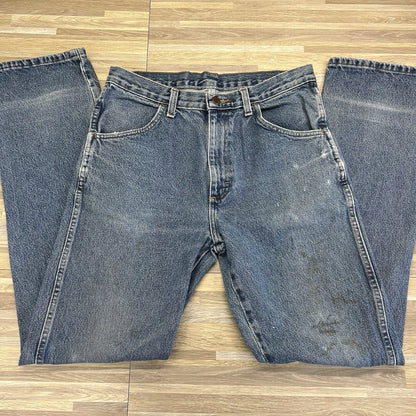 VTG Rustler Denim Blue Jeans 32X33 Workwear Naturally Distressed Cowboy - N683