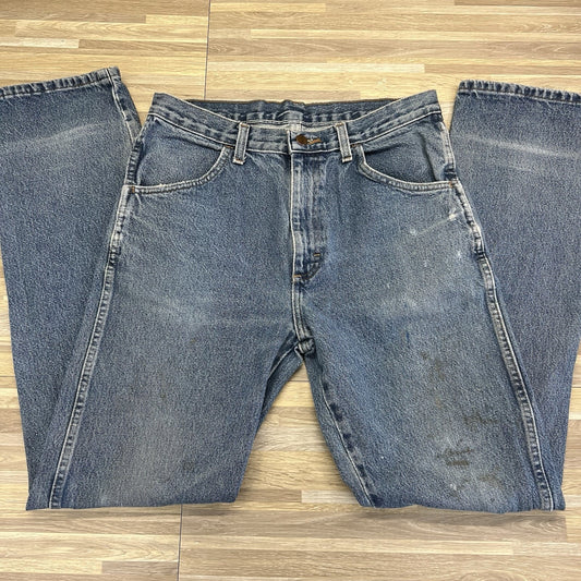 VTG Rustler Denim Blue Jeans 32X33 Workwear Naturally Distressed Cowboy - N683