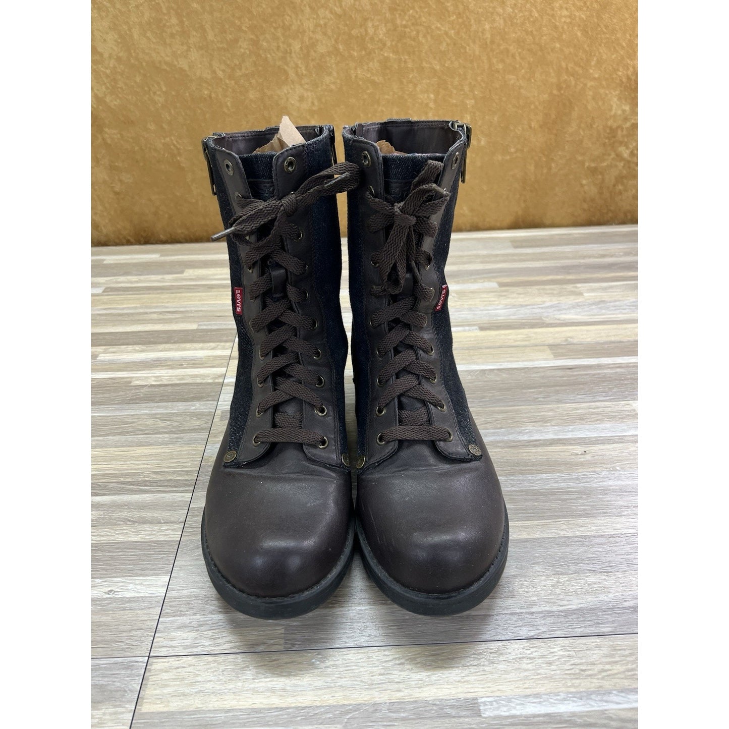 Levi's Boots Women Size 11 Denim Combat Style Lace Up Side Zip Shoe - 20D693