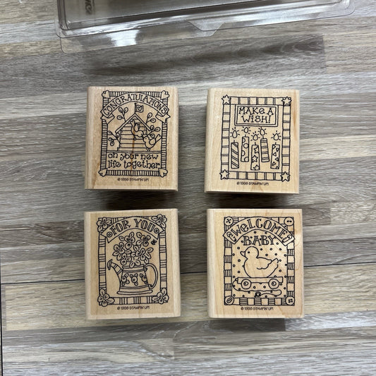 VTG Stampin Up! Limited Edition 1999 Gifted Greetings NEW Stamp Set Of 4 - 1D744